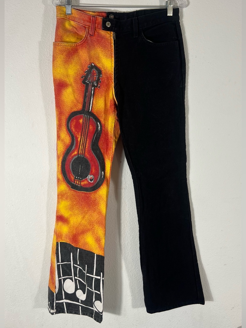 Vintage 90s Y2K Gypsy Jeans Split Leg Airbrush Guitar Flare Wearable Art